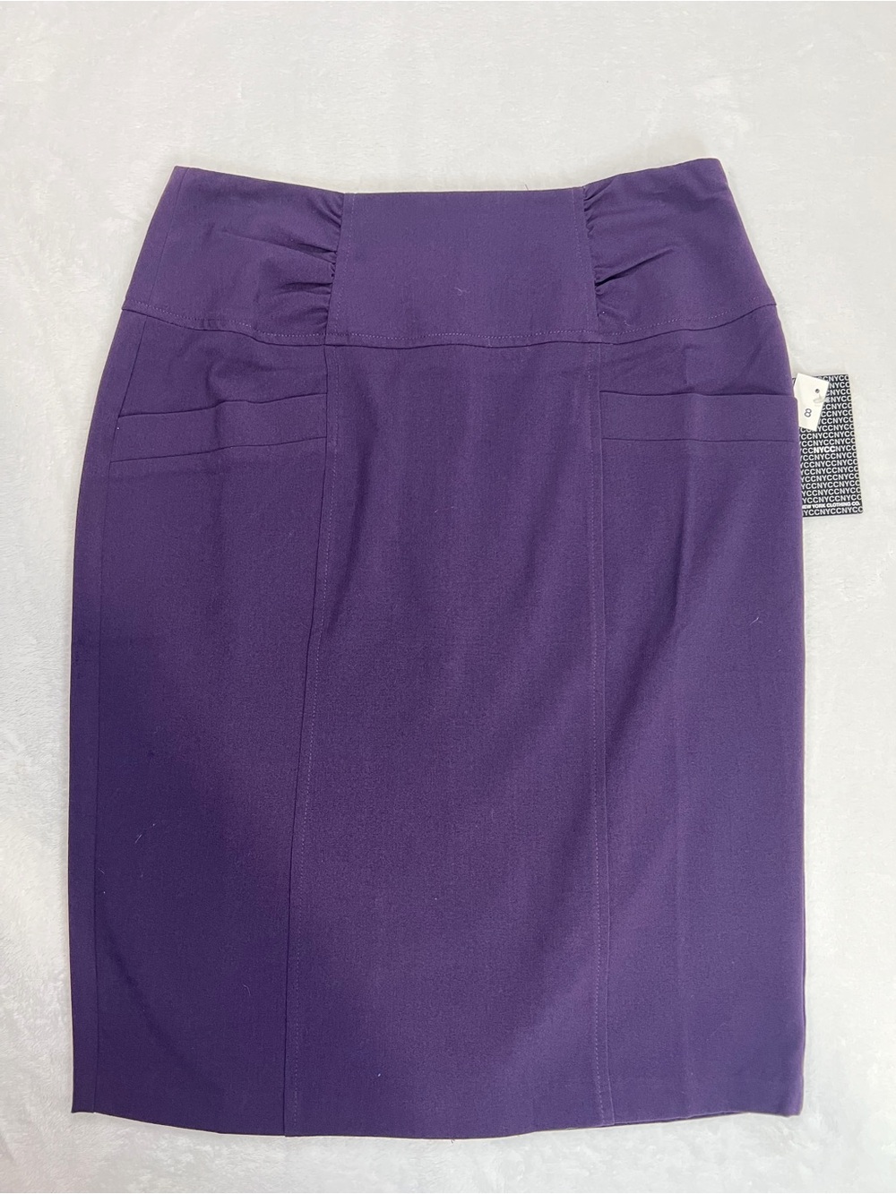 New York Clothing Co. Purple Pencil Skirt Knit Stretch Knee Length Size 8